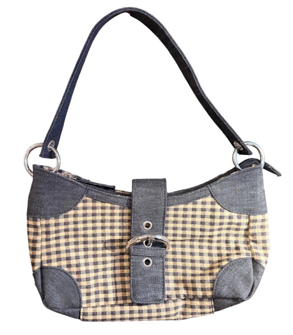 Vintage Y2K Longaberger Gingham Tan Black Mini Shoulder Bag Cottage Streetwear